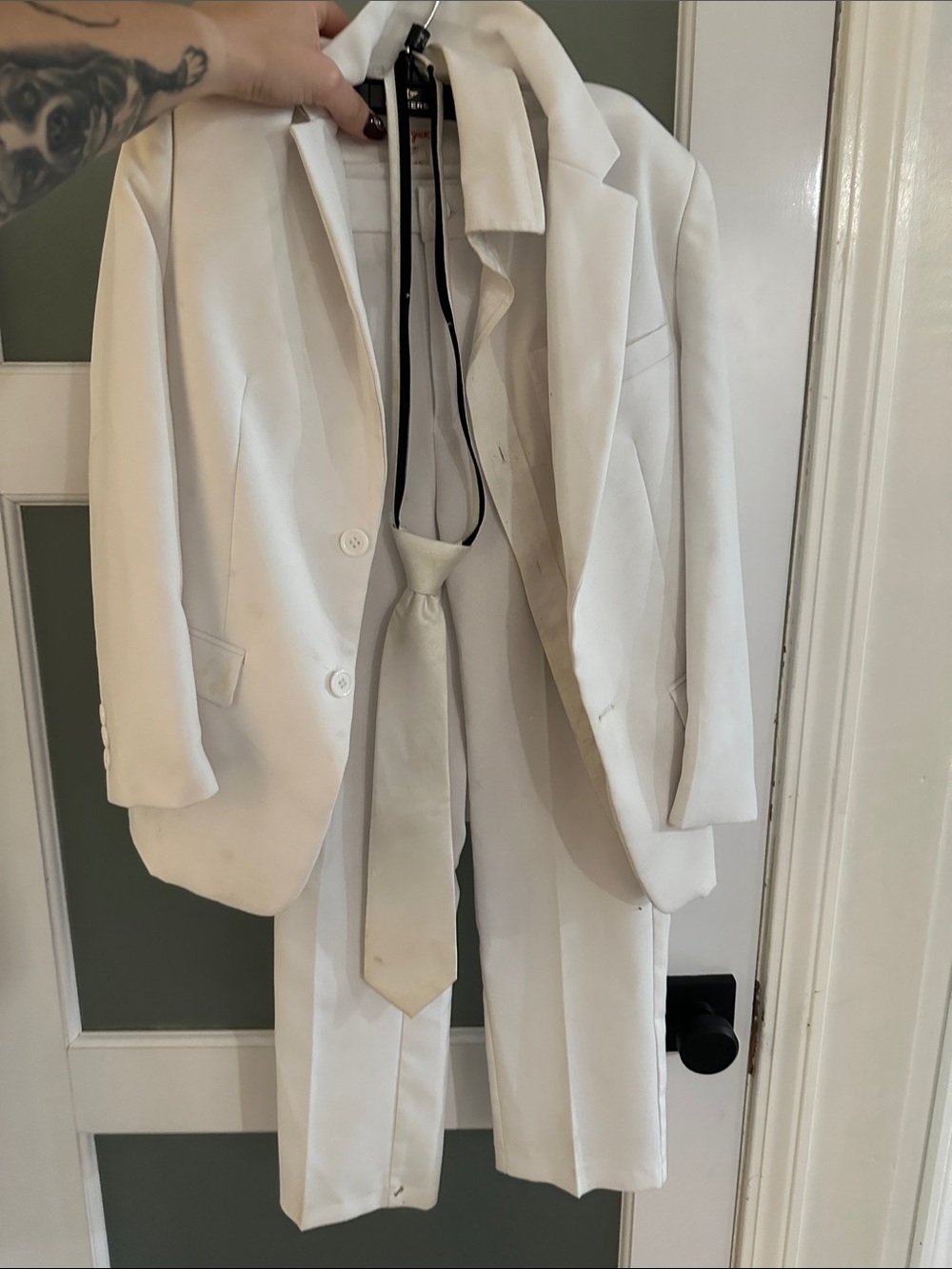 White Kids Matching Suit Set with Tie and white under shirt